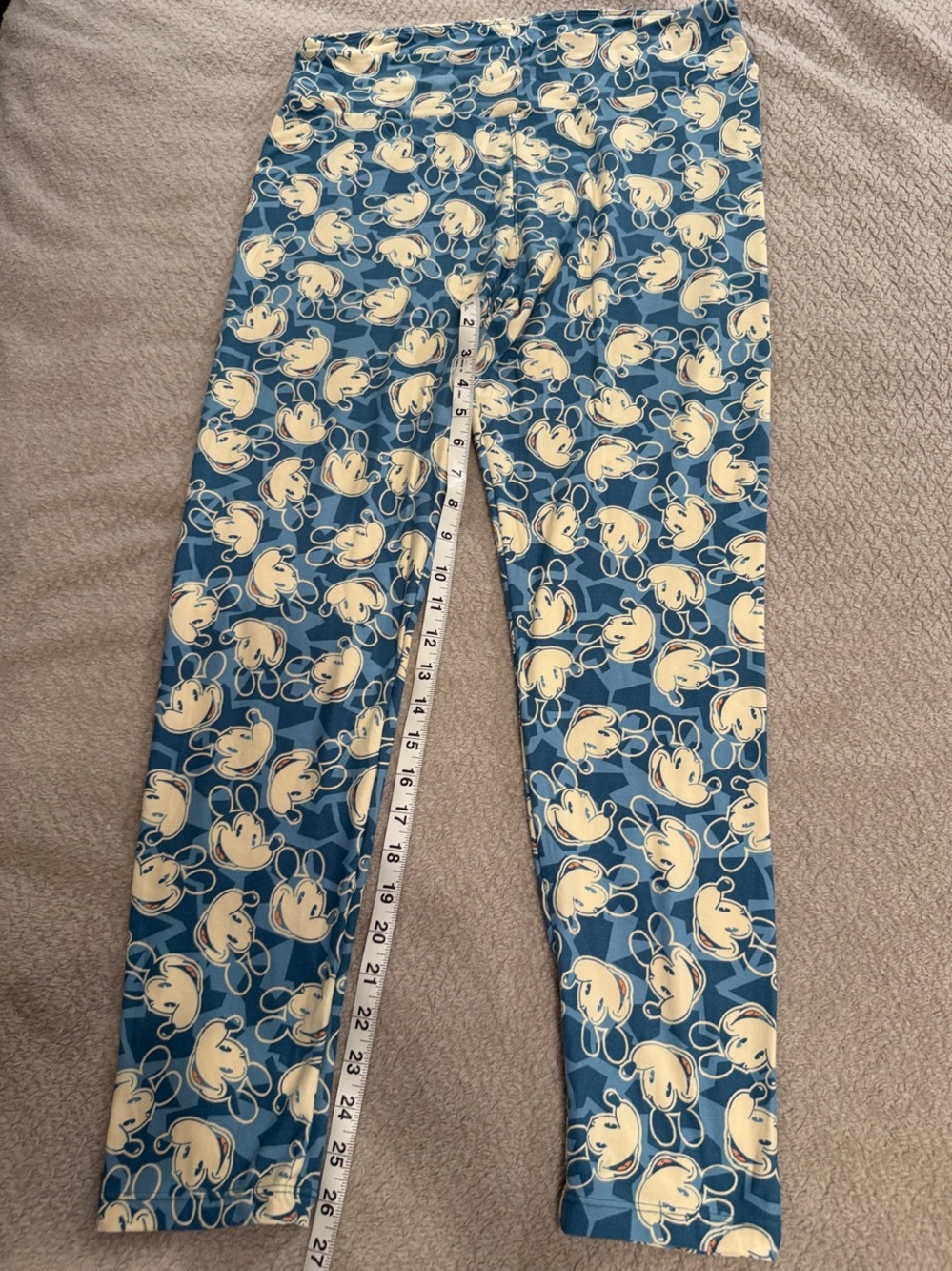 LuLaRoe Mickey Print Blue and Cream Leggings - TC 12-18
